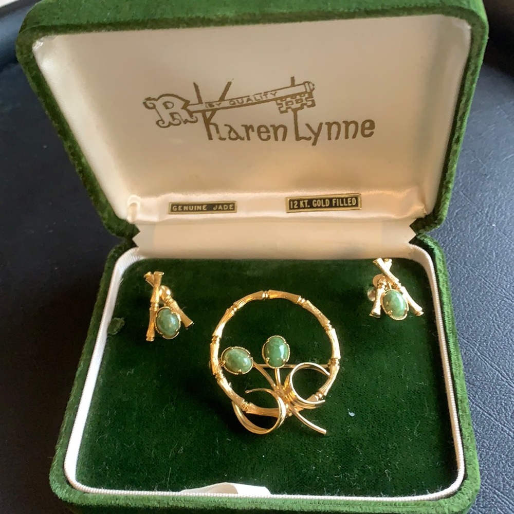 Bamboo Jade 12k Gold Filled Karen Lynne Brooch set